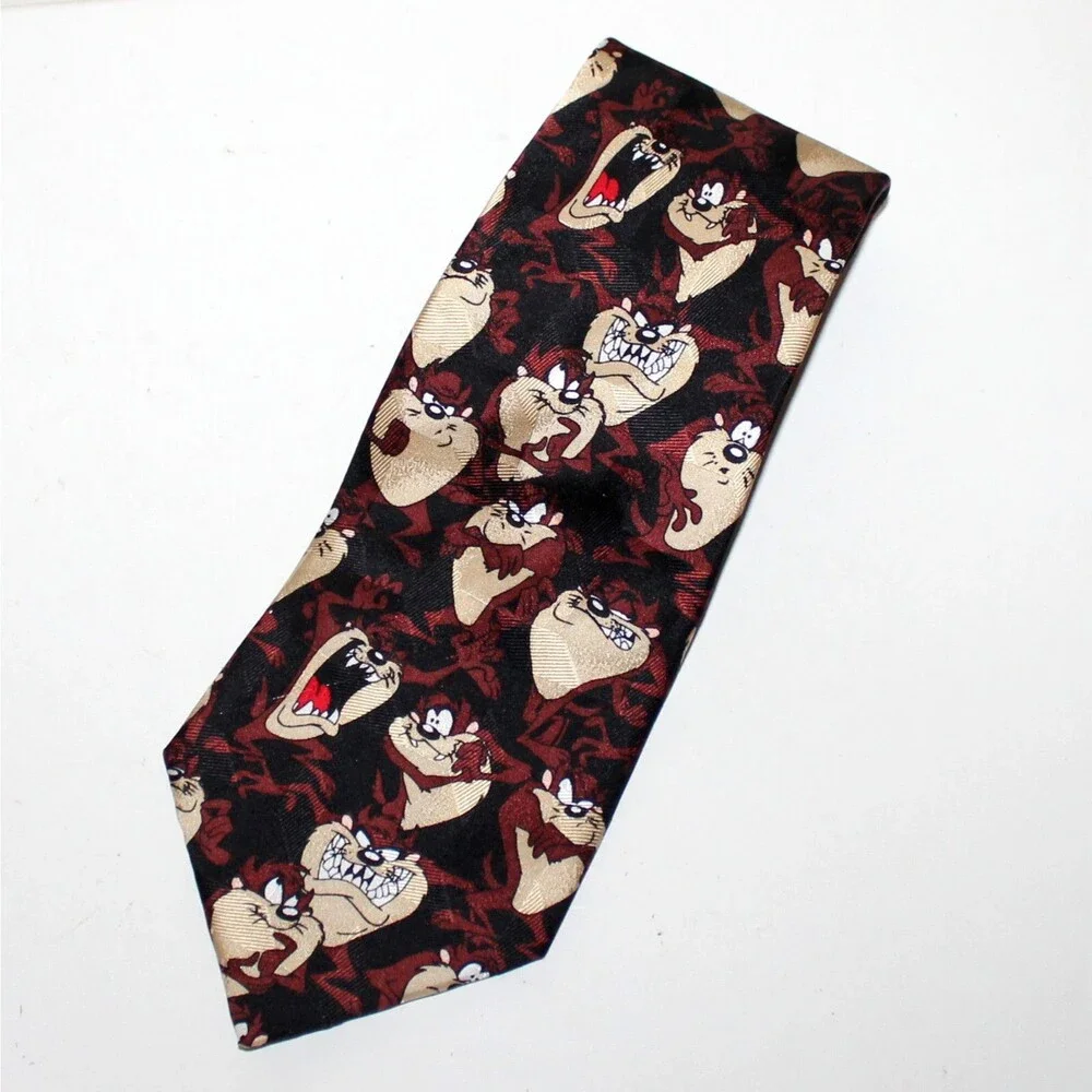 Vintage Tasmanian Devil Necktie Looney Tunes Mania 1996 black 100% silk cartoons